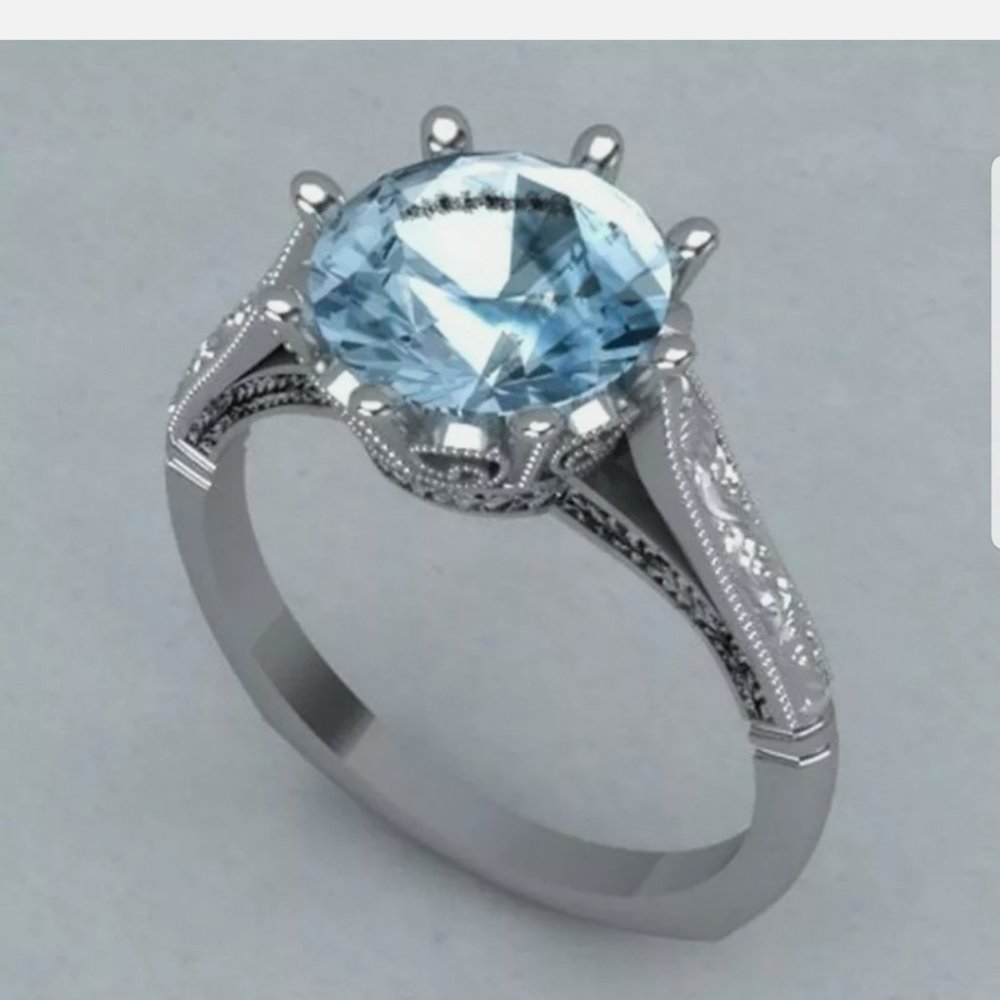 18k WHITE GOLD OVER S925 STAMPED AQUAMARINE RING - Picture 5 of 5